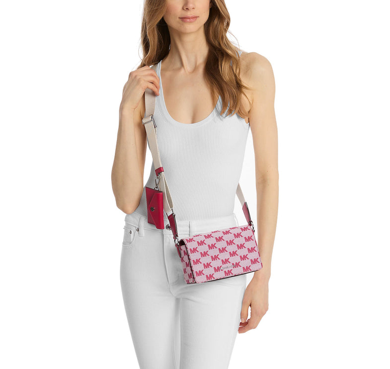 Michael Kors Women's Vincent Small Logo Jacquard Crossbody Bag with Card Case Dark Raspberry