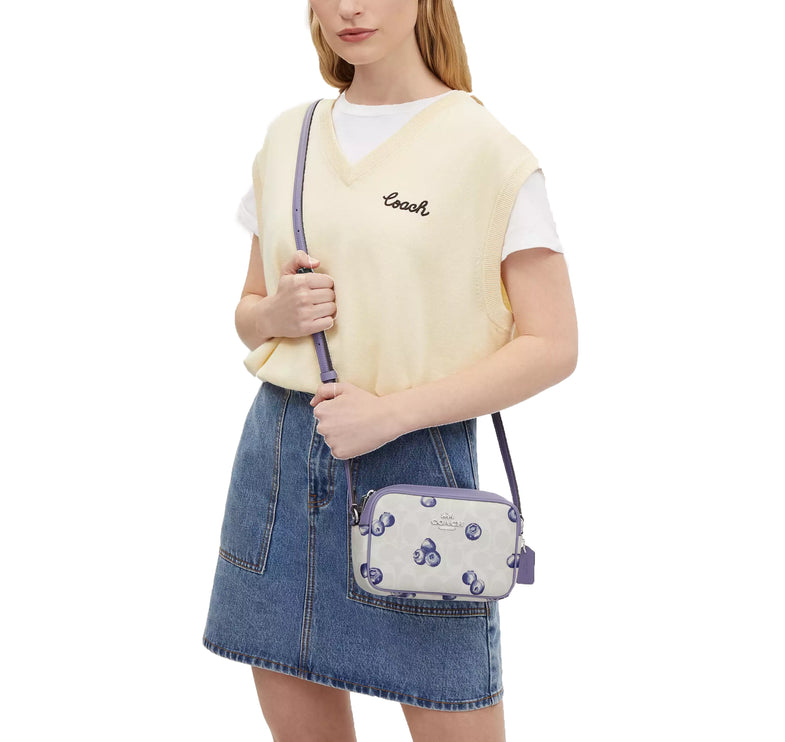 Coach Women's Mini Jamie Camera Bag In Signature Canvas With Blueberry Print Silver/Chalk/Light Violet