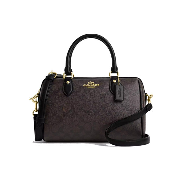 Coach Women's Rowan Satchel Bag In Signature Canvas Gold/Walnut/Black