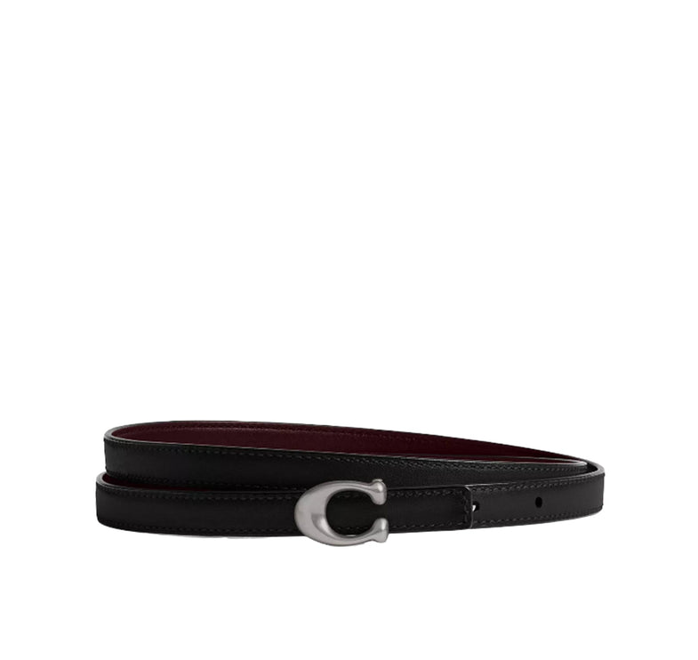 Coach Women's Sculpted Signature Buckle Reversible Belt, 13 Mm Silver/Black Merlot