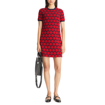 Tory Burch Women's Logo Boucle Dress Maraschino Red/Medium Navy