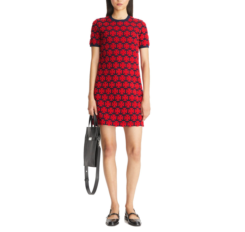 Tory Burch Women's Logo Boucle Dress Maraschino Red/Medium Navy