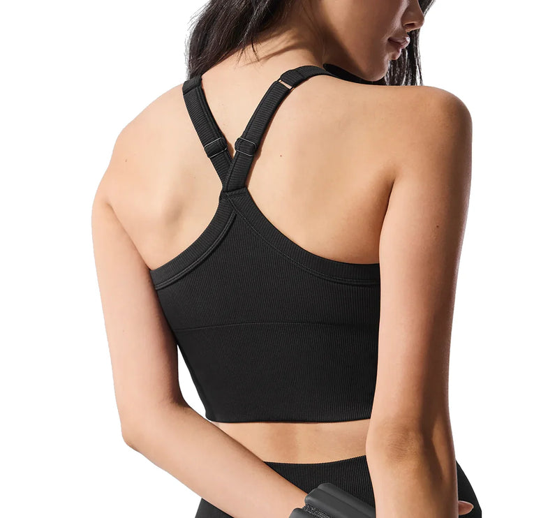 alo Women's Seamless Ribbed Favorite Bra Tank Black