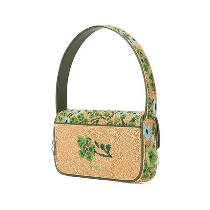 STAUD Women's Tommy Beaded Bag Moss Floral Tapestry