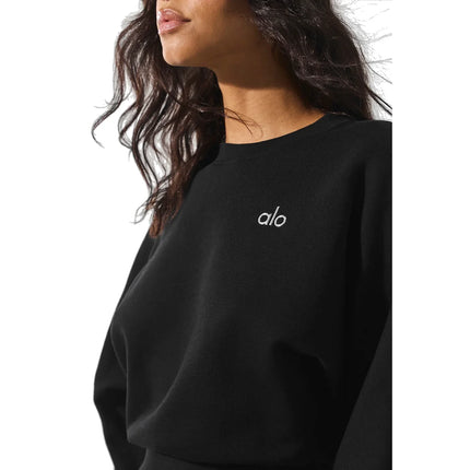 alo Women's Cropped Accolade Crewneck Black