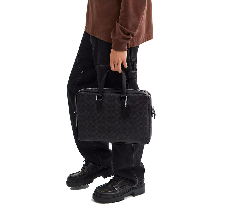 Coach Unisex Caden Brief Bag In Signature Canvas Black