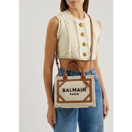 Balmain Women's B-Army Small Canvas Tote Bag Beige