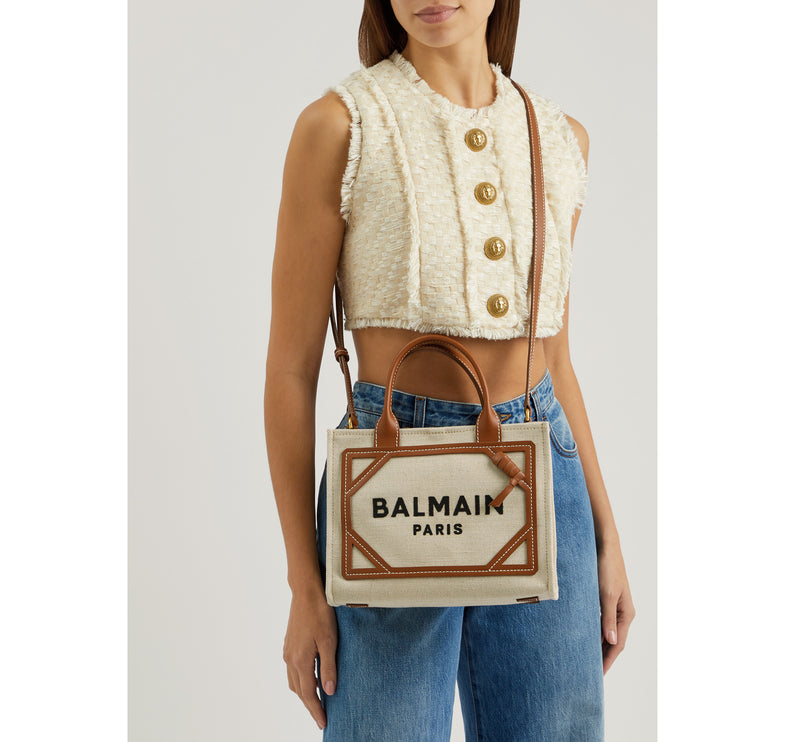 Balmain Women's B-Army Small Canvas Tote Bag Beige