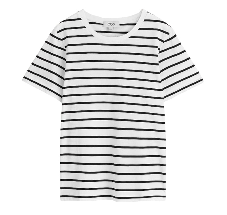 COS Women's Crew-Neck Cotton T-Shirt White/Striped