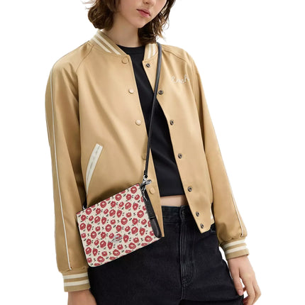 Coach Women's Slim Crossbody Bag With Floral Print Silver/Chalk/Black Multi