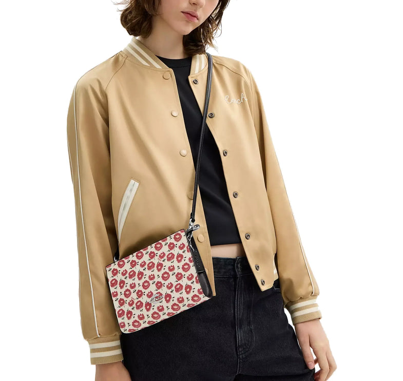 Coach Women's Slim Crossbody Bag With Floral Print Silver/Chalk/Black Multi