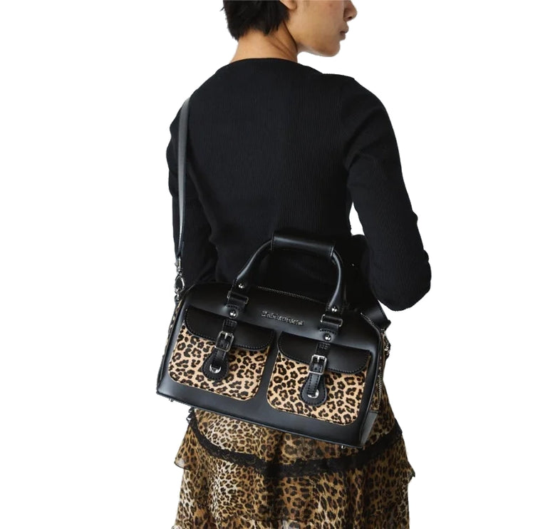 Dr. Martens Leopard Print Hair On Top Handle Bag Black/Tan