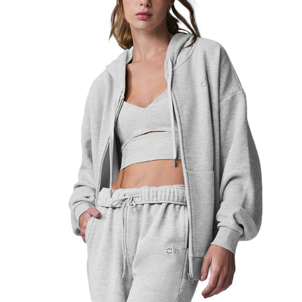 alo Women's Accolade Full Zip Hoodie Athletic Heather Grey