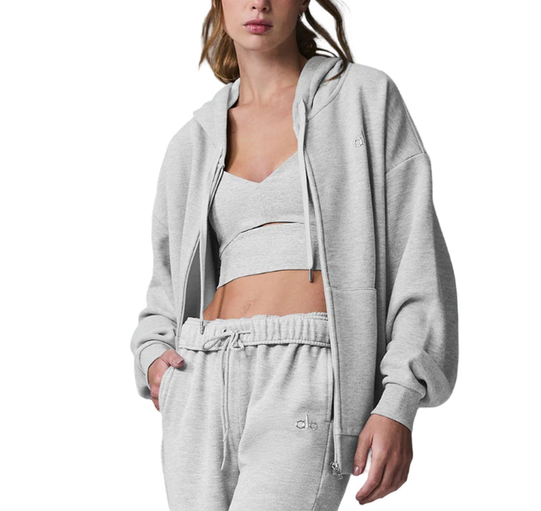 alo Women's Accolade Full Zip Hoodie Athletic Heather Grey