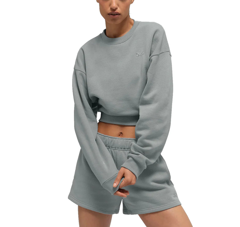 alo Women's Cropped Accolade Crewneck Lunar Grey