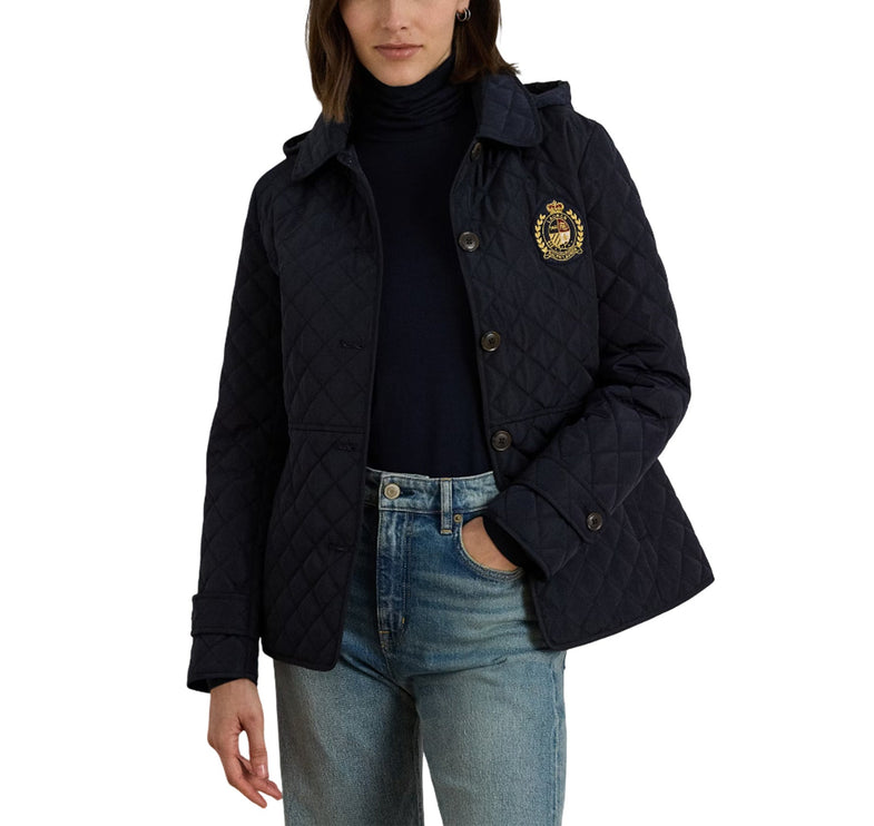 Polo Ralph Lauren Women's Crest-Patch Quilted Hooded Jacket Dark Navy