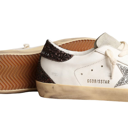 Golden Goose Women's Super Star Sneakers with Silver Star and Brown Glitter