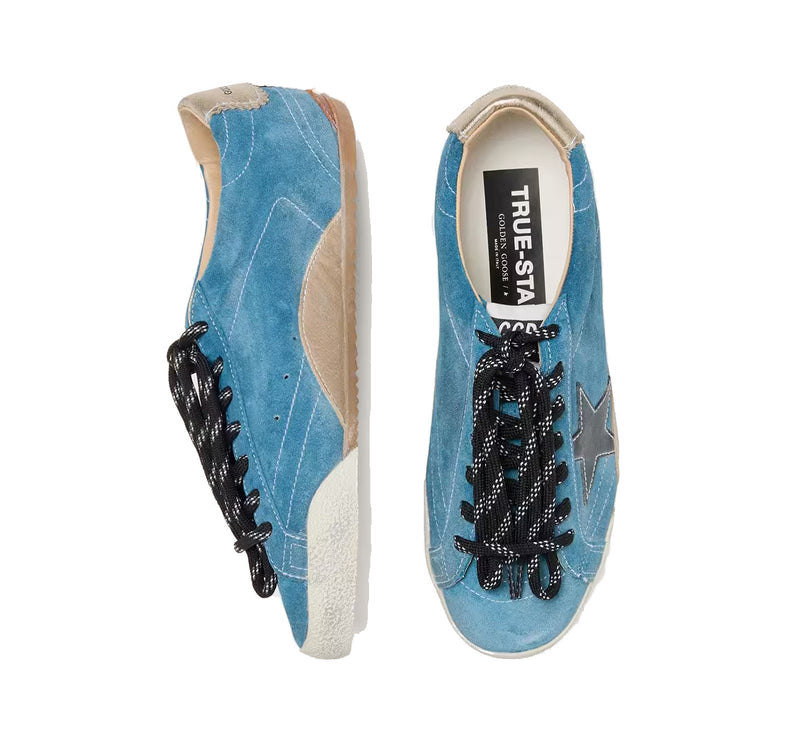 Golden Goose Women's True Star in Teal Suede with Black Star and Cream