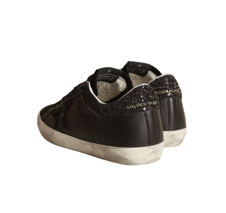 Golden Goose Women's Super Star Sneakers Black Nappa with Black Star and Glitter