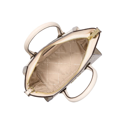 Michael Kors Women's Avril Small Logo and Leather Satchel Light Cream Multi