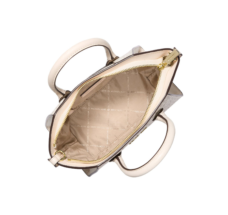 Michael Kors Women's Avril Small Logo and Leather Satchel Light Cream Multi