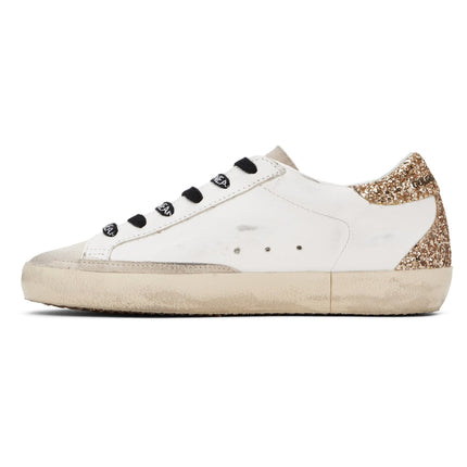 Golden Goose Women's Super Star Sneakers with Gold Glittery and Silver Star