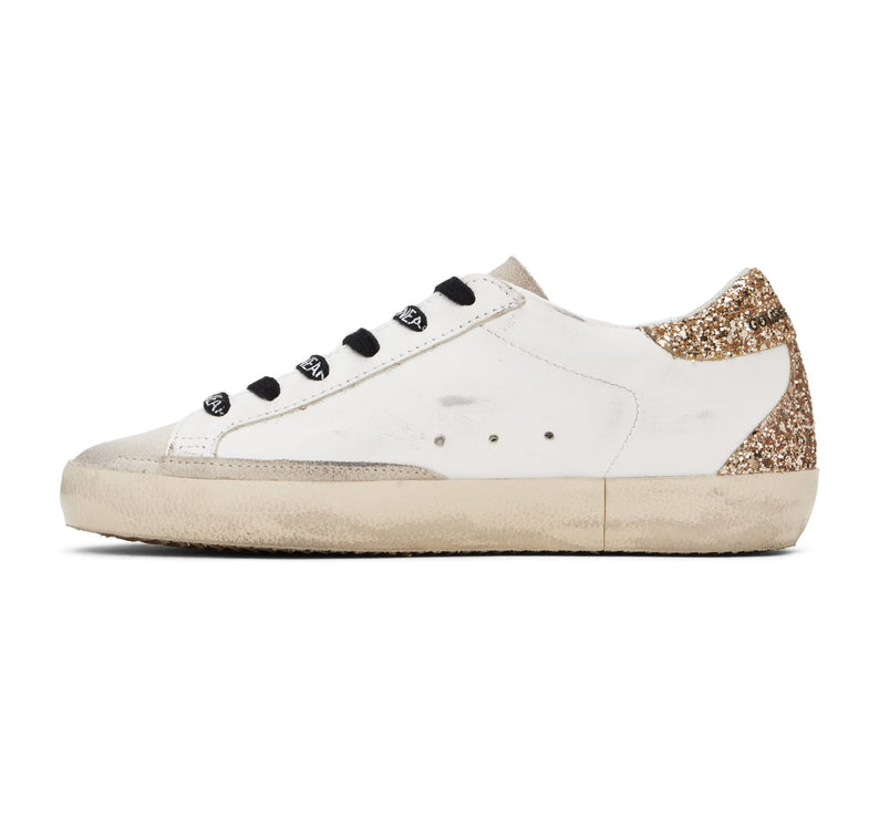 Golden Goose Women's Super Star Sneakers with Gold Glittery and Silver Star