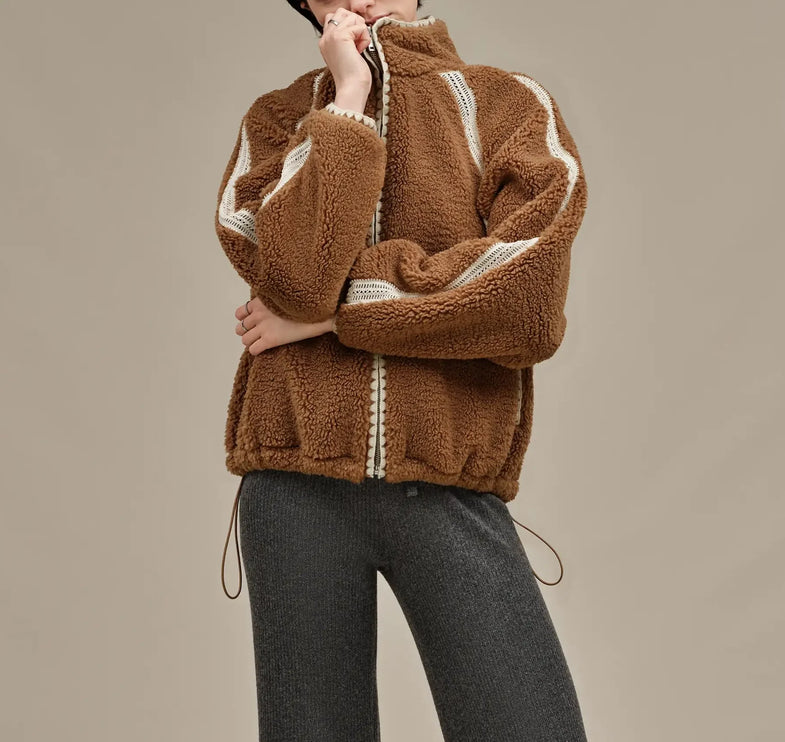 UGG Women's Nikia Crochet UGGfluff Jacket Chestnut