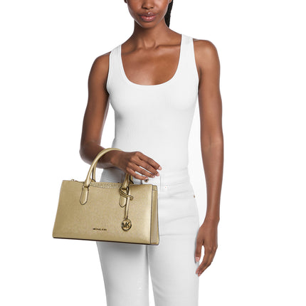 Michael Kors Women's Arden Metallic Top-Zip Satchel Pale Gold