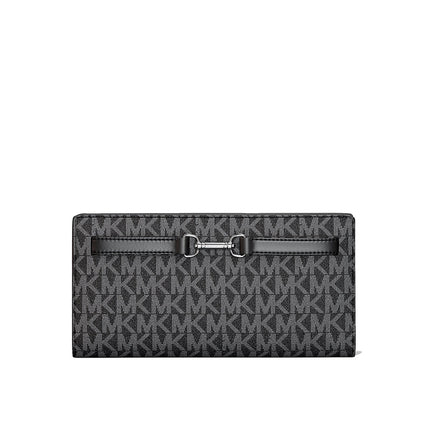 Michael Kors Women's Carson Large Signature Logo Wallet Black/Silver