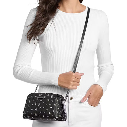 Michael Kors Women's Ashton Extra-Small Floral Printed Camera Crossbody Bag Black/Silver