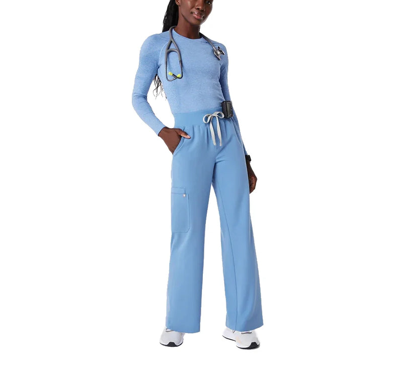 FIGS Women's High Waisted Isabel Wide Leg Scrub Pants Ceil Blue
