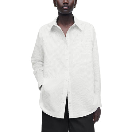 COS Women's Tailored Pima Cotton Shirt Ivory/Pinstriped