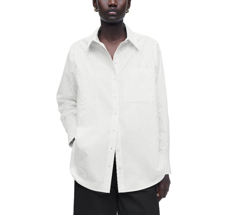 COS Women's Tailored Pima Cotton Shirt Ivory/Pinstriped