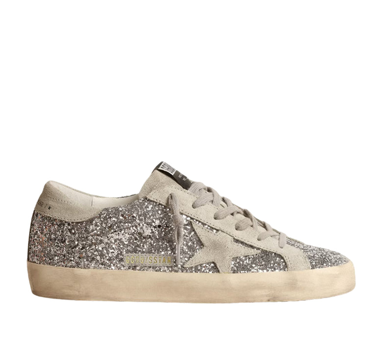 Golden Goose Women's Super Star in Silver Glitter with Ice Gray Suede Star