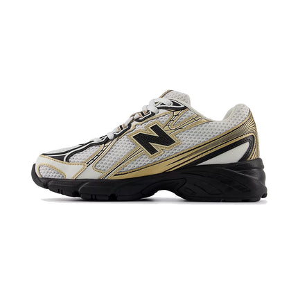 New Balance Grade School 740 Sea Salt with Black and Gold Metallic GR740GM