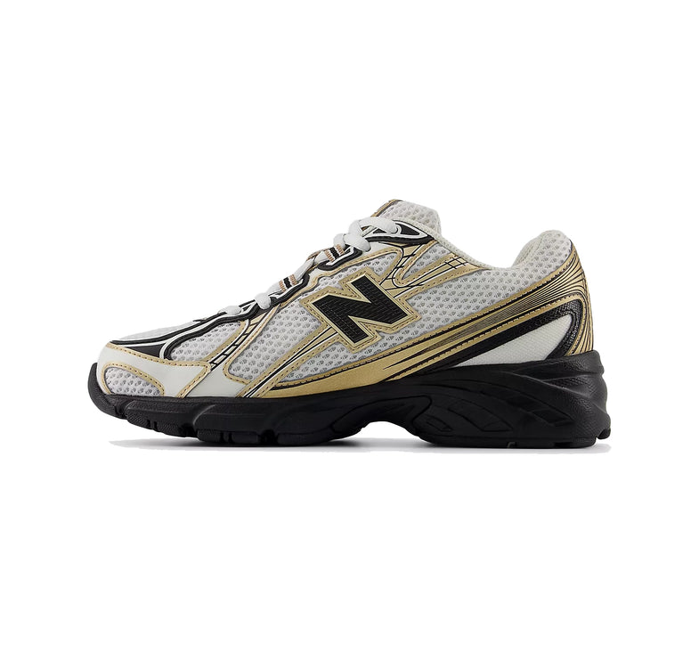 New Balance Grade School 740 Sea Salt with Black and Gold Metallic GR740GM