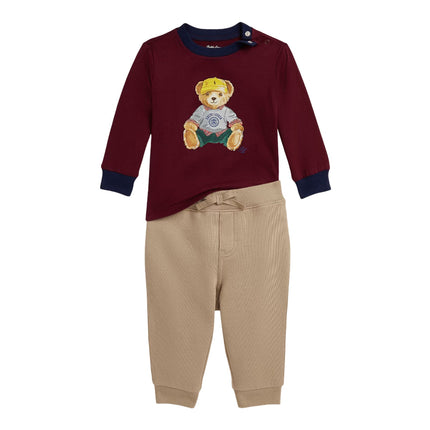 Polo Ralph Lauren Baby Polo Bear Jersey Tee & Fleece Pant Set Classic Wine