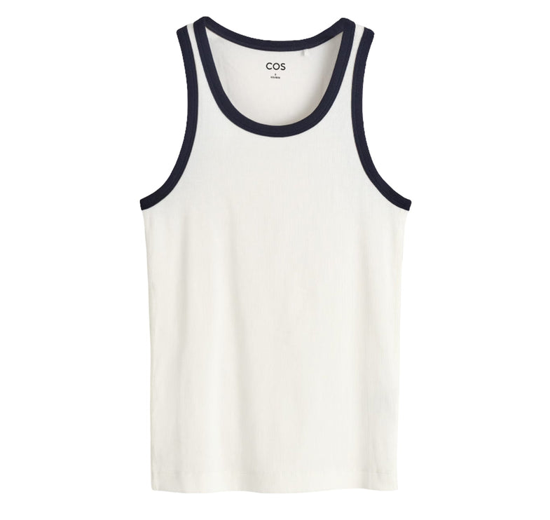 COS Women's Ribbed Tank Top White/Navy