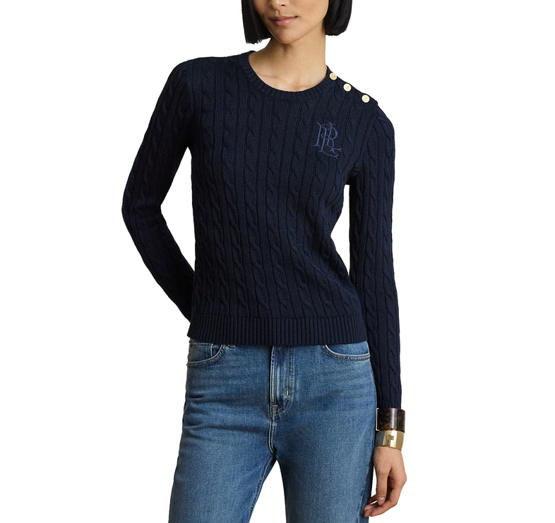 Polo Ralph Lauren Women's Button-Trim Cable-Knit Sweater Lauren Navy