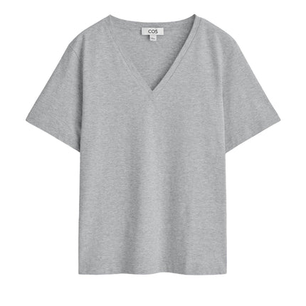 COS Women's V-Neck Cotton T-Shirt Grey Mélange