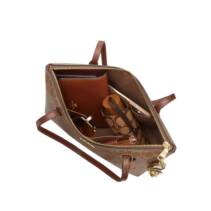 Coach Women's Fiona Zip Tote Bag In Signature Canvas Gold/Tan/Brown