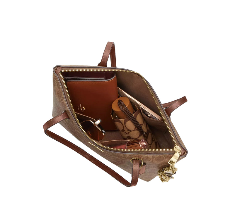 Coach Women's Fiona Zip Tote Bag In Signature Canvas Gold/Tan/Brown