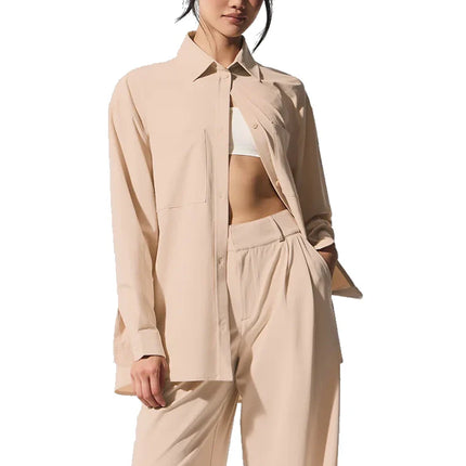 alo Women's Dreamscape Button Down Long Sleeve Macadamia