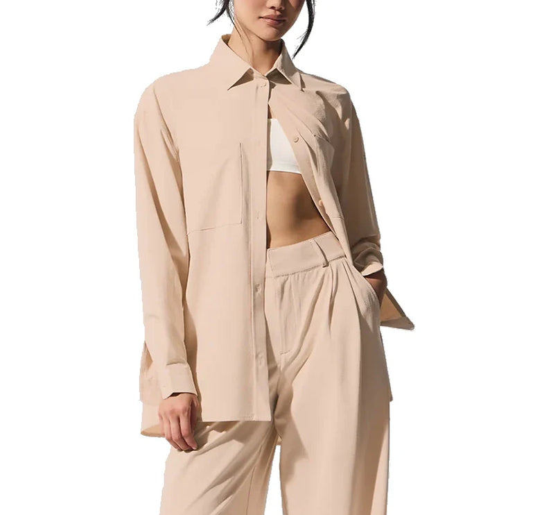 alo Women's Dreamscape Button Down Long Sleeve Macadamia