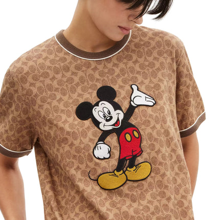 Coach Unisex Disney X Coach Signature Mickey Mouse T Shirt Tan Signature