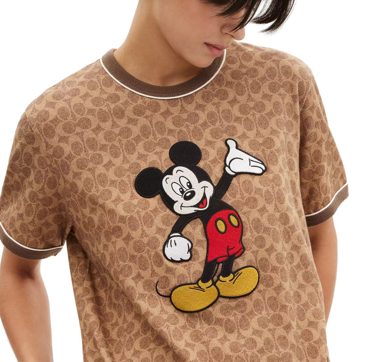Coach Unisex Disney X Coach Signature Mickey Mouse T Shirt Tan Signature