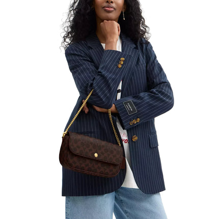Coach Women's Brook Flap Chain Bag In Signature Canvas Brass/Maple
