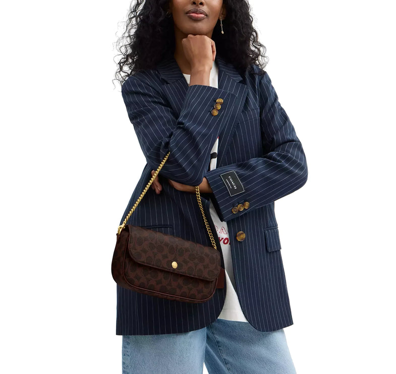 Coach Women's Brook Flap Chain Bag In Signature Canvas Brass/Maple