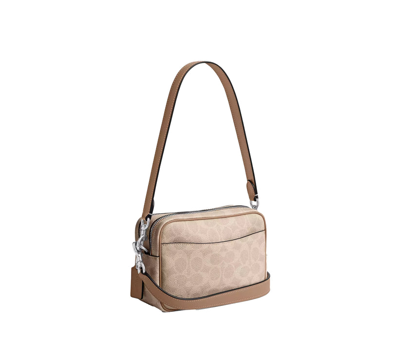 Coach Women's Mini Carey Crossbody Bag In Signature Canvas Silver/Sand/Taupe
